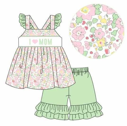 I love MOM (pink and green) girl short set (Preorder ETA late January)