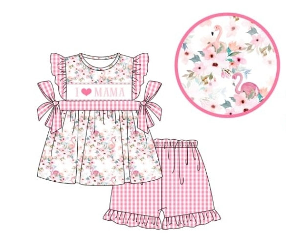 I love mama flamingo floral short set (Preorder ETA March)