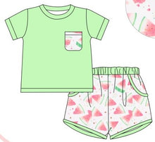 Load image into Gallery viewer, Watercolor watermelon boy short set
