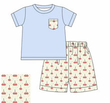 Load image into Gallery viewer, Blue Cherries boy short set (Preorder ETA June)
