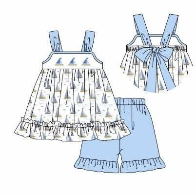 Blue sailboat girl short set (Preorder ETA June)